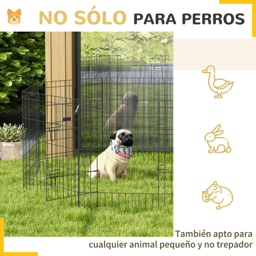 PawHut Parque para Cães 8 Painéis 76x61cm Dobráveis Gaiola Metálica para Animais de Estimação com Porta e Dupla Fechadura para Jardim Pátio Exterior Preto