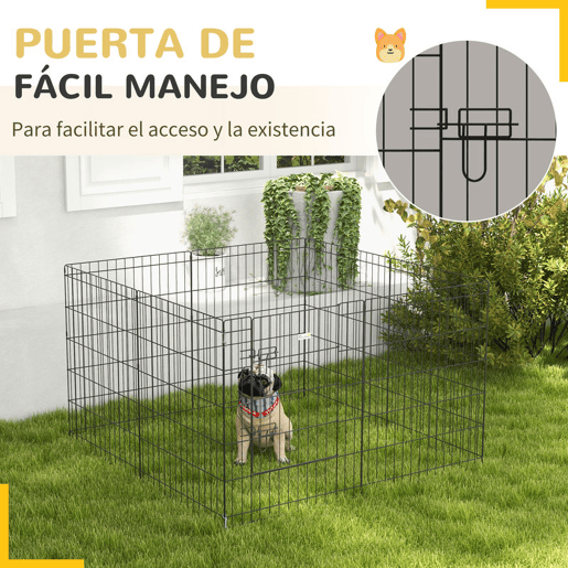 PawHut Parque para Cães 8 Painéis 76x61cm Dobráveis Gaiola Metálica para Animais de Estimação com Porta e Dupla Fechadura para Jardim Pátio Exterior Preto