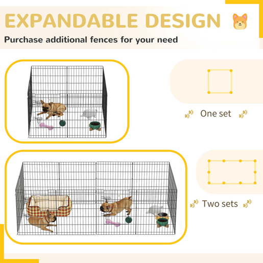 PawHut Parque para Cães 8 Painéis 76x61cm Dobráveis Gaiola Metálica para Animais de Estimação com Porta e Dupla Fechadura para Jardim Pátio Exterior Preto