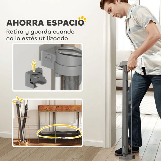 PawHut Barreira de Segurança para Cães Retrátil 0-136 cm Barreira para Cães Pequenos Extensível com Botão de Fecho Porta de Segurança para Corredores Escadas Interiores e Exteriores Cinzento