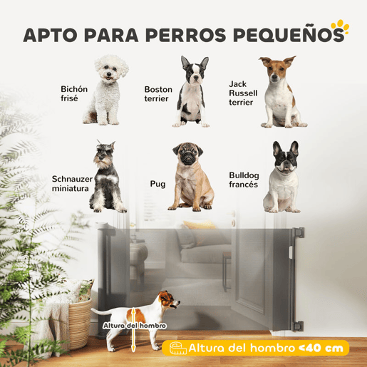 PawHut Barreira de Segurança para Cães Retrátil 0-136 cm Barreira para Cães Pequenos Extensível com Botão de Fecho Porta de Segurança para Corredores Escadas Interiores e Exteriores Cinzento