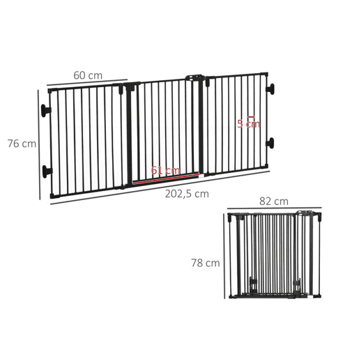 PawHut Barreira de Segurança para Cães Barreira para Cães Dobrável Barreira de Proteção para Lareira 202,5 cm com Porta para Escada Corredor Preto