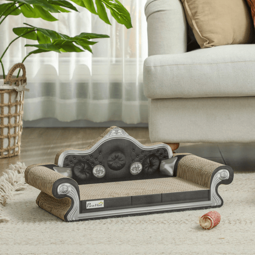 PawHut Sofá Arranhador para Gatos Arranhador para Gatos em Forma de Sofá com Erva para Gatos para Interior 56,5x24x26 cm Marrom