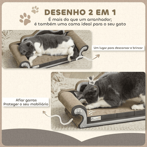 PawHut Sofá Arranhador para Gatos Arranhador para Gatos em Forma de Sofá com Erva para Gatos para Interior 56,5x24x26 cm Marrom