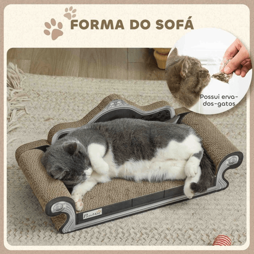PawHut Sofá Arranhador para Gatos Arranhador para Gatos em Forma de Sofá com Erva para Gatos para Interior 56,5x24x26 cm Marrom