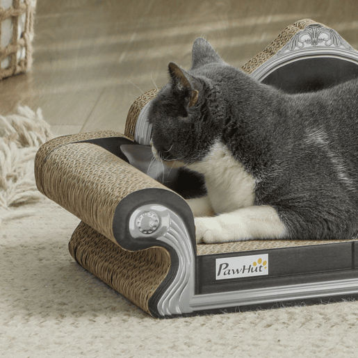 PawHut Sofá Arranhador para Gatos Arranhador para Gatos em Forma de Sofá com Erva para Gatos para Interior 56,5x24x26 cm Marrom
