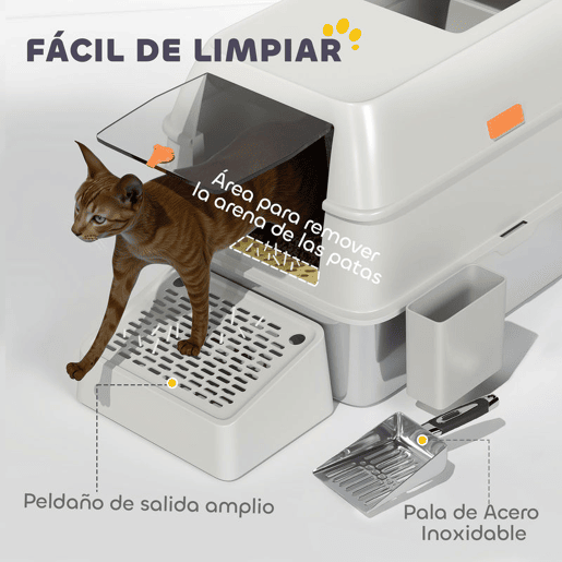PawHut Caixa de Areia para Gatos Fechada de Aço Inoxidável Caixa de Areia para Gatos com Abertura de Saída e Pá de Aço Inoxidável 60,2x40,5x40,5 cm Cinza Claro