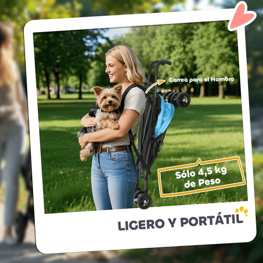 PawHut Carrinho para Cães Pequenos com Estrutura Compacta Carrinho Dobrável com Colchão Lavável Suporte para Copos Janelas de Rede e Bolsa de Arrumação 76x44x103 cm Azul
