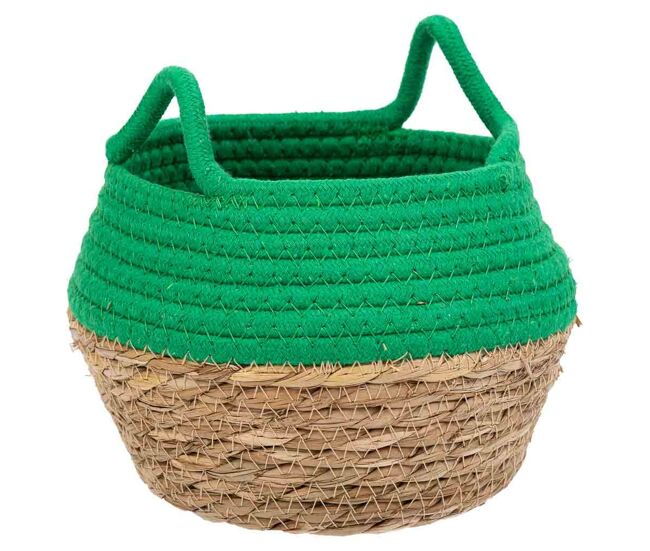 Cesto de fibra natural y algodón verde d18x13/16.5