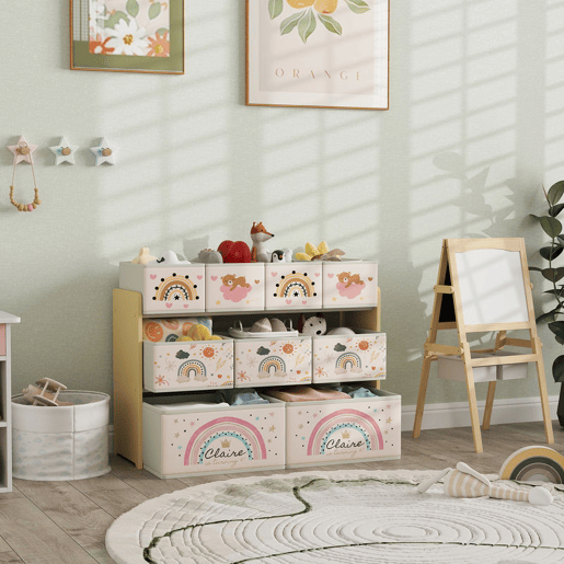 AIYAPLAY Organizador para Brinquedos para Crianças Organizador Infantil com 9 Cestas de Tecido não Tecido para Escola Infantil Sala de Jogos 93x30x70 cm Multicor
