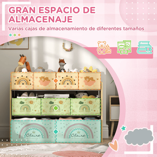 AIYAPLAY Organizador para Brinquedos para Crianças Organizador Infantil com 9 Cestas de Tecido não Tecido para Escola Infantil Sala de Jogos 93x30x70 cm Multicor