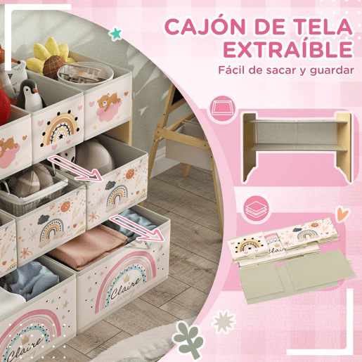 AIYAPLAY Organizador para Brinquedos para Crianças Organizador Infantil com 9 Cestas de Tecido não Tecido para Escola Infantil Sala de Jogos 93x30x70 cm Multicor