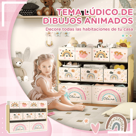 AIYAPLAY Organizador para Brinquedos para Crianças Organizador Infantil com 9 Cestas de Tecido não Tecido para Escola Infantil Sala de Jogos 93x30x70 cm Multicor