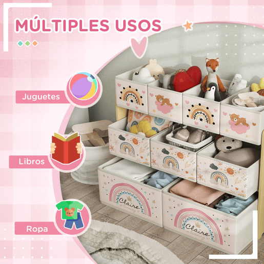 AIYAPLAY Organizador para Brinquedos para Crianças Organizador Infantil com 9 Cestas de Tecido não Tecido para Escola Infantil Sala de Jogos 93x30x70 cm Multicor