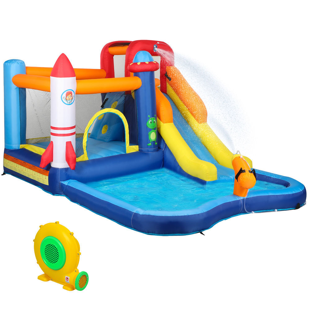 Aiyaplay castillo hinchable con soplador 5 en 1 parque acuático hinchable para niños con tobogán piscina de chapoteo escalada y cañón de agua para exterior interior 360x250x195 cm