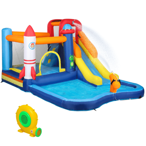 AIYAPLAY Castelo Insuflável com Insuflador 5 em 1 Parque Aquático Insuflável para Crianças com Escorrega Piscina Parede de Escalada e Canhão de Água para Exteriores e Interiores 360x250x195 cm Multicor