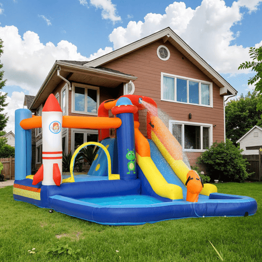 AIYAPLAY Castelo Insuflável com Insuflador 5 em 1 Parque Aquático Insuflável para Crianças com Escorrega Piscina Parede de Escalada e Canhão de Água para Exteriores e Interiores 360x250x195 cm Multicor