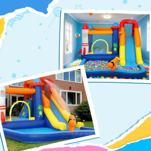 AIYAPLAY Castelo Insuflável com Insuflador 5 em 1 Parque Aquático Insuflável para Crianças com Escorrega Piscina Parede de Escalada e Canhão de Água para Exteriores e Interiores 360x250x195 cm Multicor