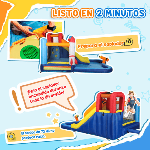 AIYAPLAY Castelo Insuflável com Insuflador 5 em 1 Parque Aquático Insuflável para Crianças com Escorrega Piscina Parede de Escalada e Canhão de Água para Exteriores e Interiores 360x250x195 cm Multicor