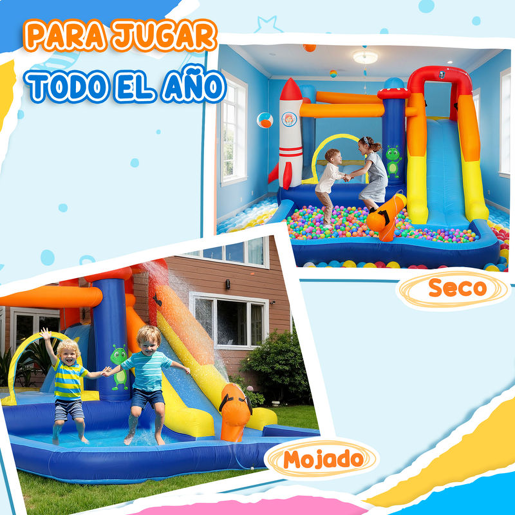 AIYAPLAY Castelo Insuflável com Insuflador 5 em 1 Parque Aquático Insuflável para Crianças com Escorrega Piscina Parede de Escalada e Canhão de Água para Exteriores e Interiores 360x250x195 cm Multicor