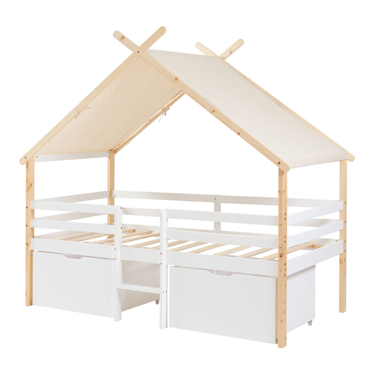 Cama infantil surnadal en forma de casita 90x200 cm pino - blanco/natural [en.casa]