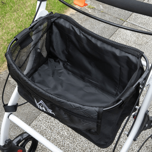 HOMCOM Andarilho para Idosos Dobrável de Alumínio Andador para Pessoas Maiores com 4 Rodas e Bandeja Andarilho com Altura Ajustável Travão e Bolsa de Transporte 64,5x54x90-102 cm Preto e Branco
