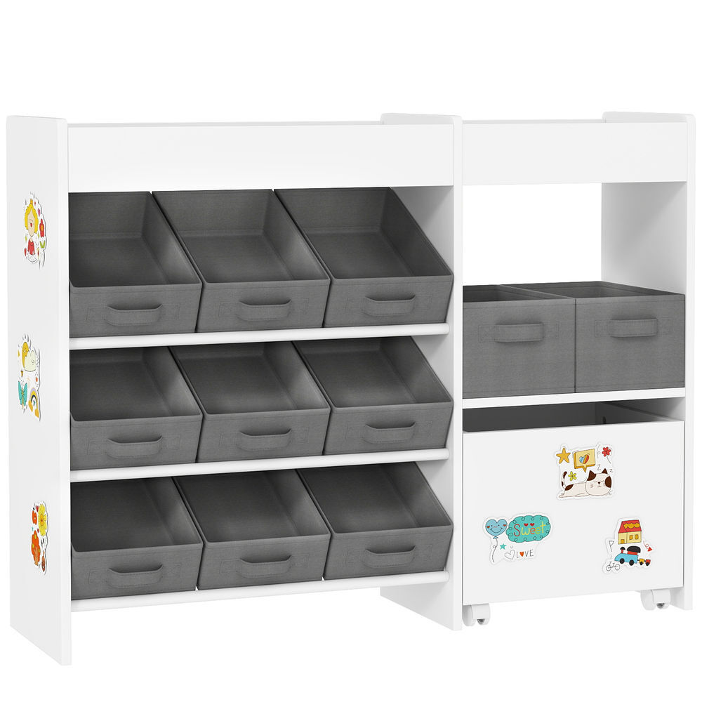 Aiyaplay estantería para juguetes para niños organizador infantil con 11 cestas extraíbles compartimentos y láminas de pegatinas para guardería sala de juegos 105x30x80 cm blanco