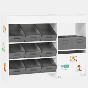 AIYAPLAY Organizador de Brinquedos para Crianças Organizador Infantil com 11 Cestas Amovíveis Compartimentos e Autocolantes para Escola Infantil Sala de Jogos 105x30x80 cm Branco e Cinza