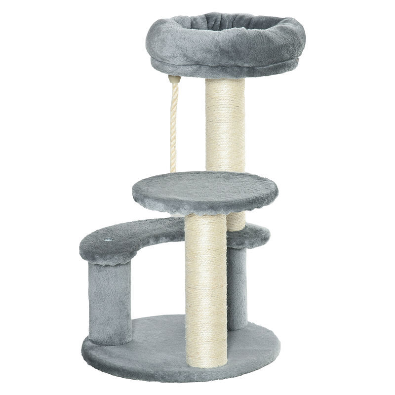 Pawhut árbol rascador para gato ø40x65 cm torre para gatos con 3 niveles cuerda colgante plataformas en felpa y postes con cuerda de sisal natural y