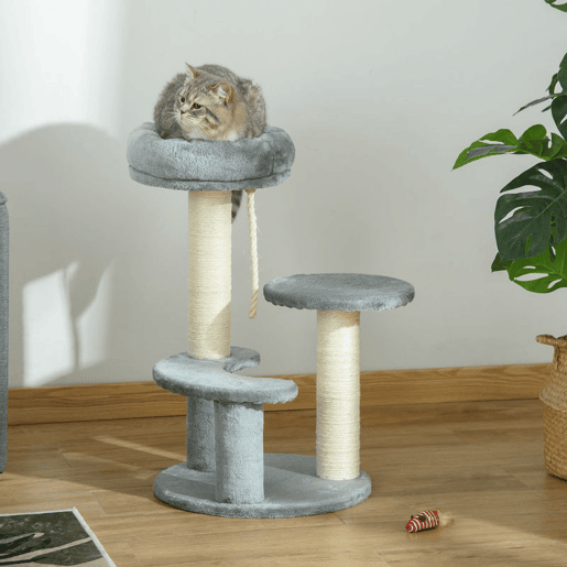 PawHut Árvore Arranhador para Gatos Ø40x65 cm com 3 Níveis Cama Plataformas em Pelúcia Corda Suspensa e Poste com Corda de Sisal Cinza PawHut Árvore Arranhador para Gatos Ø40x65 cm com 3 Níveis Cama Plataformas em Pelúcia Corda Suspensa e Poste com Corda de Sisal Cinza