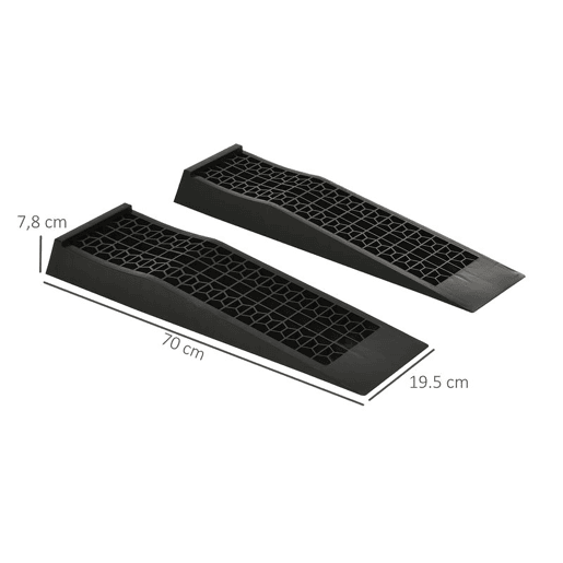 HOMCOM Conjunto de 2 Rampas de Plástico para Automóveis, Rampas Portáteis com Capacidade até 3 Toneladas para Carros, SUVs e Pequenas Carrinhas, Antiderrapantes e Estáveis, 70x19,5 cm, Preto