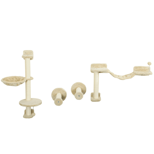 PawHut Prateleiras de Escalada para Gatos de Parede Conjunto de Prateleiras para Gatos 4 Peças com Rede Bola Plataformas de Saltar Poste de Sisal e Escada 84,5x19x54 cm Bege