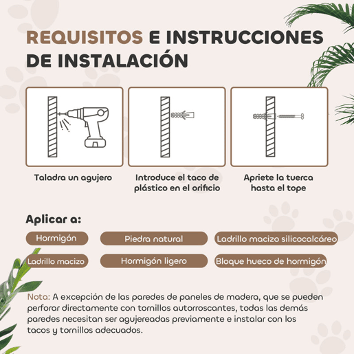 PawHut Prateleiras de Escalada para Gatos de Parede Conjunto de Prateleiras para Gatos 4 Peças com Rede Bola Plataformas de Saltar Poste de Sisal e Escada 84,5x19x54 cm Bege
