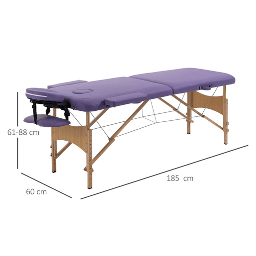 HOMCOM Marquesa de Massagem Dobrável Marquesa com Altura Ajustável 61-88 cm Desenho Ergonómico para Utilização Profissional Fácil de Transportar 185x60 cm Roxo
