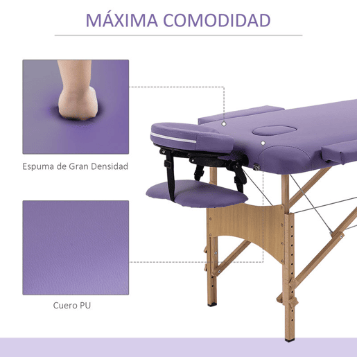 HOMCOM Marquesa de Massagem Dobrável Marquesa com Altura Ajustável 61-88 cm Desenho Ergonómico para Utilização Profissional Fácil de Transportar 185x60 cm Roxo