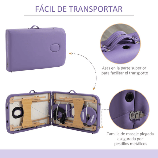 HOMCOM Marquesa de Massagem Dobrável Marquesa com Altura Ajustável 61-88 cm Desenho Ergonómico para Utilização Profissional Fácil de Transportar 185x60 cm Roxo