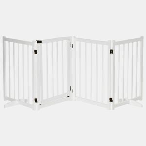 PawHut Barreira para Cães Dobrável Barreira para Cães Pequenos e Médios de 4 Painéis com Porta Barreira de Segurança em Madeira para Escadas e Corredores 237,5x36x80 cm Branco