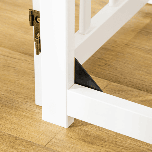 PawHut Barreira para Cães Dobrável Barreira para Cães Pequenos e Médios de 4 Painéis com Porta Barreira de Segurança em Madeira para Escadas e Corredores 237,5x36x80 cm Branco