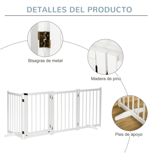 PawHut Barreira para Cães Dobrável Barreira para Cães Pequenos e Médios de 4 Painéis com Porta Barreira de Segurança em Madeira para Escadas e Corredores 237,5x36x80 cm Branco