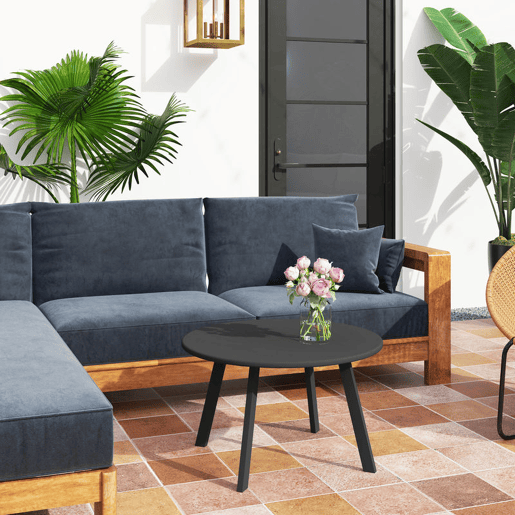 Outsunny Mesa de Centro Redonda de Metal para Jardim com Bordas Arredondadas e Pernas Antiderrapantes, Mesa Auxiliar para Terraço, Varanda ou Sala Ø70x42 cm Cinzento Carvão