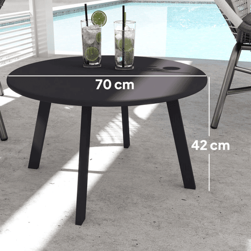 Outsunny Mesa de Centro Redonda de Metal para Jardim com Bordas Arredondadas e Pernas Antiderrapantes, Mesa Auxiliar para Terraço, Varanda ou Sala Ø70x42 cm Cinzento Carvão