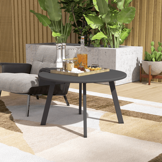 Outsunny Mesa de Centro Redonda de Metal para Jardim com Bordas Arredondadas e Pernas Antiderrapantes, Mesa Auxiliar para Terraço, Varanda ou Sala Ø70x42 cm Cinzento Carvão