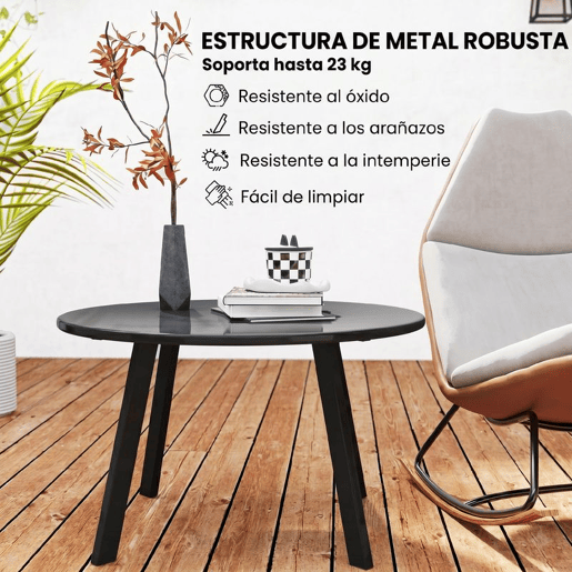 Outsunny Mesa de Centro Redonda de Metal para Jardim com Bordas Arredondadas e Pernas Antiderrapantes, Mesa Auxiliar para Terraço, Varanda ou Sala Ø70x42 cm Cinzento Carvão