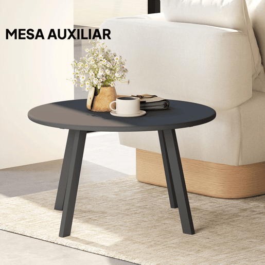 Outsunny Mesa de Centro Redonda de Metal para Jardim com Bordas Arredondadas e Pernas Antiderrapantes, Mesa Auxiliar para Terraço, Varanda ou Sala Ø70x42 cm Cinzento Carvão