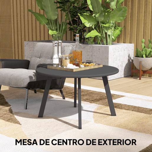 Outsunny Mesa de Centro Redonda de Metal para Jardim com Bordas Arredondadas e Pernas Antiderrapantes, Mesa Auxiliar para Terraço, Varanda ou Sala Ø70x42 cm Cinzento Carvão