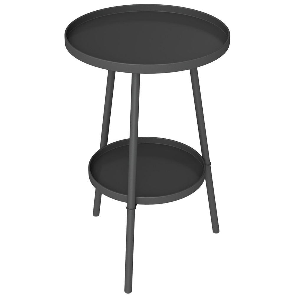 Outsunny mesa de jardín redonda de 2 niveles mesa de terraza exterior ø32x51 cm con bandeja inferior y estructura de metal para exterior e interior negro