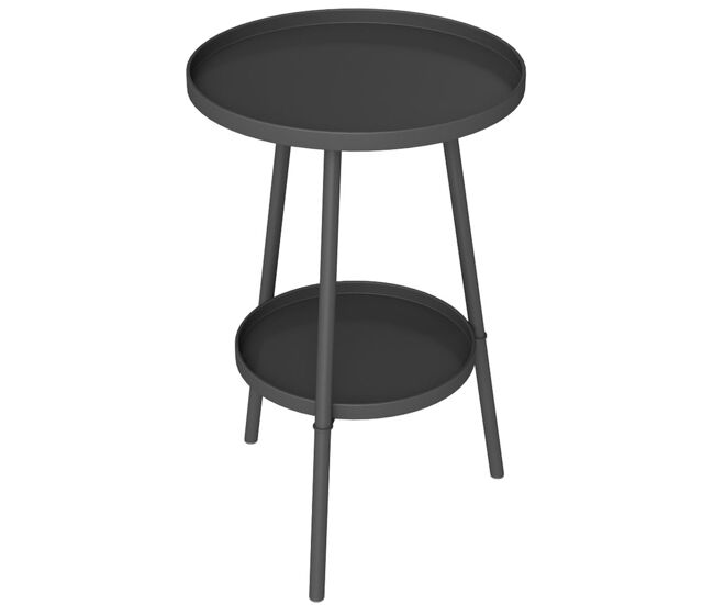 Outsunny mesa de jardín redonda de 2 niveles mesa de terraza exterior ø32x51 cm con bandeja inferior y estructura de metal para exterior e interior negro