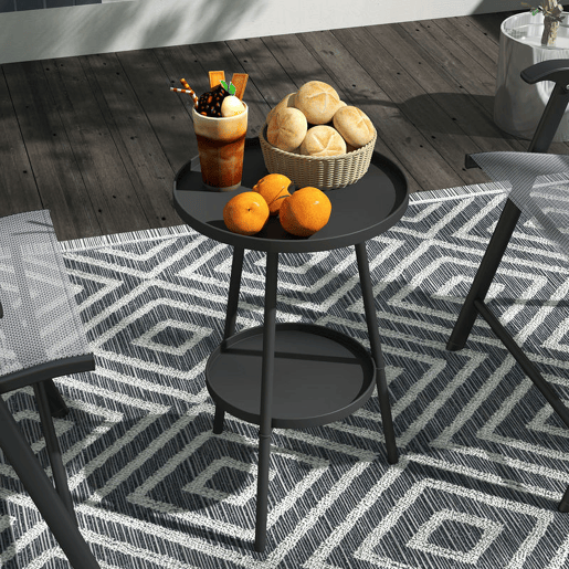Outsunny Mesa de Jardim Redonda de 2 Níveis Mesa de Exterior Ø32x51 cm com Bandeja Inferior e Estrutura de Metal Mesa para Exterior e Interior Preto