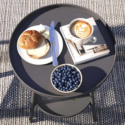 Outsunny Mesa de Jardim Redonda de 2 Níveis Mesa de Exterior Ø32x51 cm com Bandeja Inferior e Estrutura de Metal Mesa para Exterior e Interior Preto