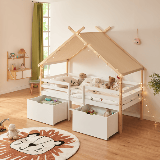 Cama de criança Surnadal com colchão 90x200 cm madeira de pinho branconatural en.casa